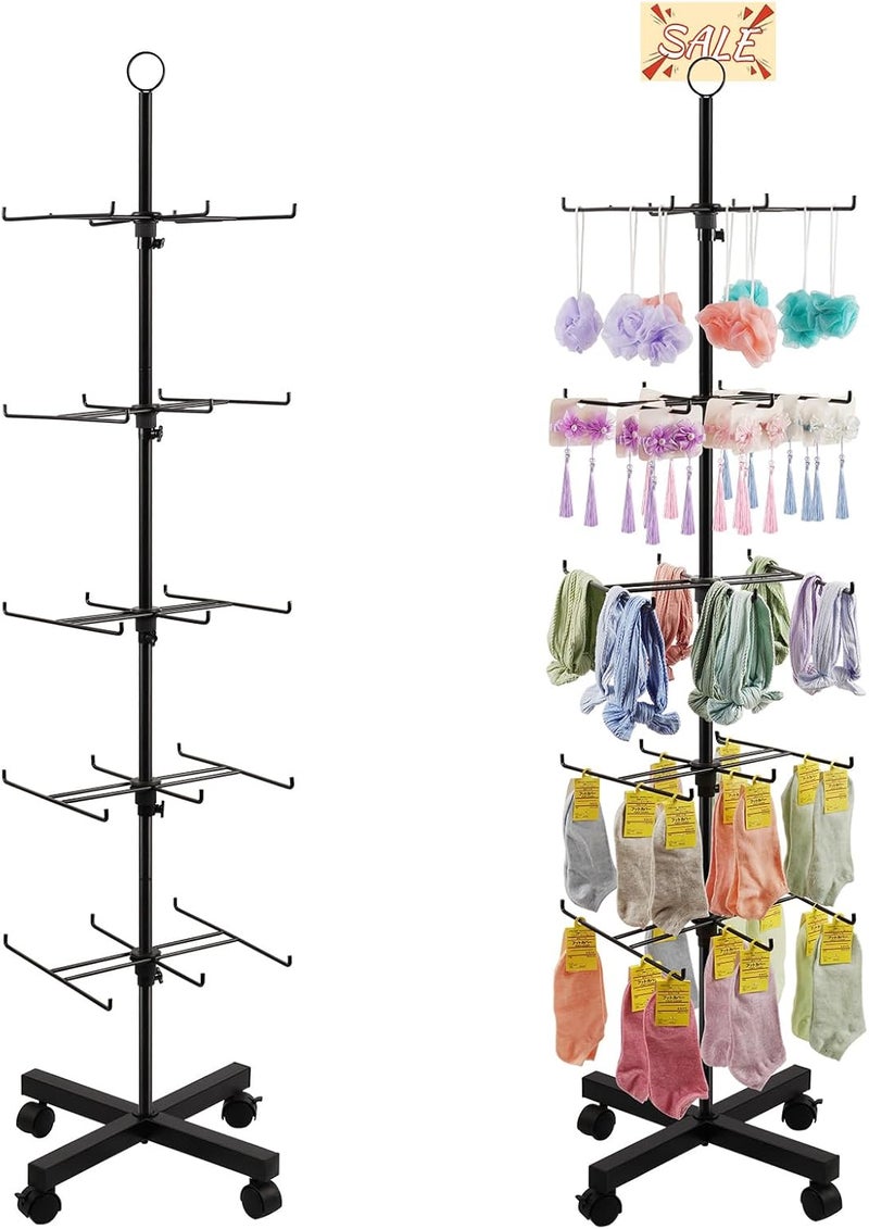 Flenpptly Retail Display Stand Rotating Display Rack 5 Tier Spinning Display Stand for Craft Shows, Jewelry, Keychain, Earring Adjustable Height Retail Display Racks (5-Tier Black) - Image 1